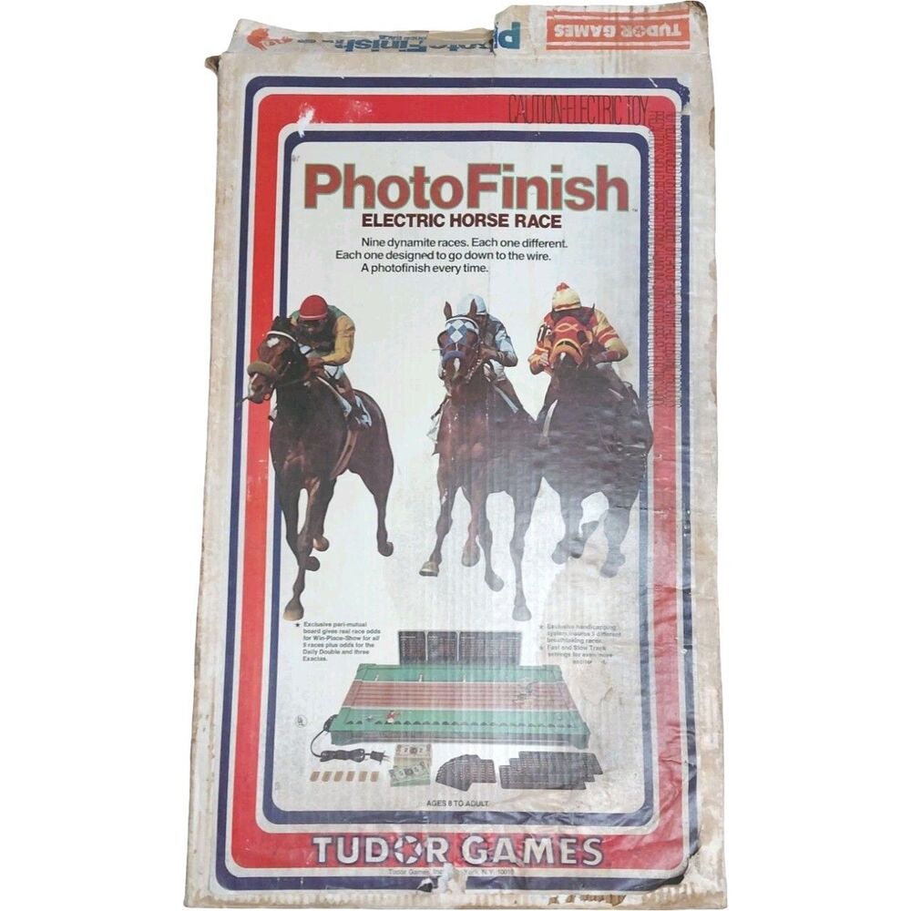 Vintage Photo Finish Tudor Electric Horse Racing Jockey Game In Box 1970s